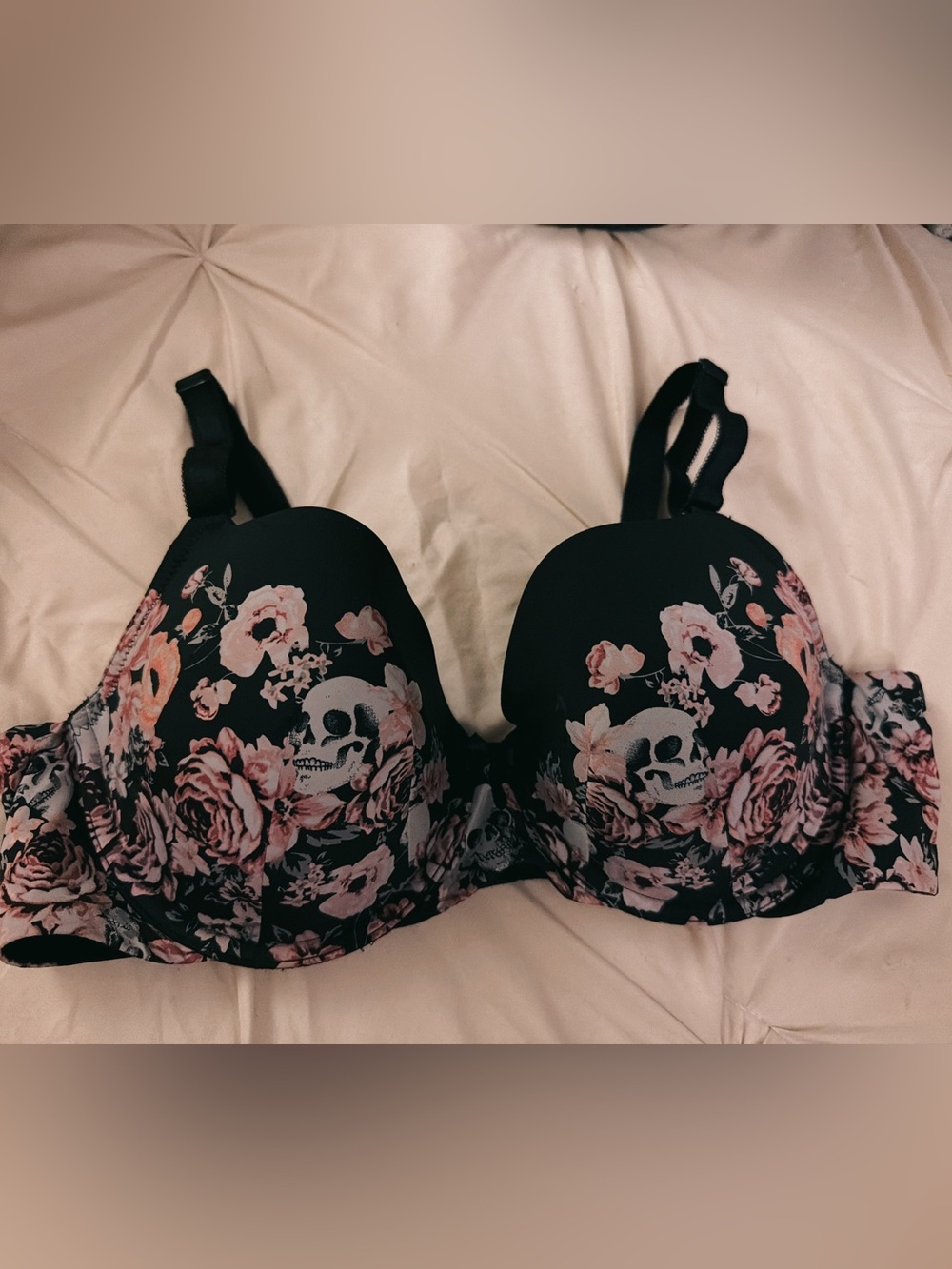 Torrid Floral Skull Underwire Bra - Black with Pink Floral